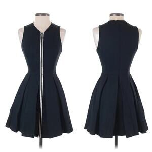 Club Monaco Black White Zipper Faux Leather Fit and Flare Pleated Mini Dress